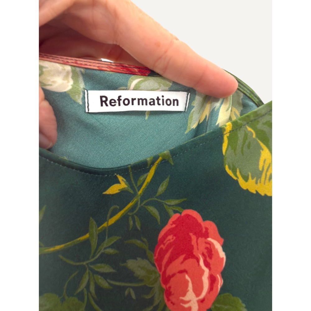 Reformation 100% Silk Floral Slip Dress Green Rose S Elegant Luxury Feminine - Picture 9 of 12